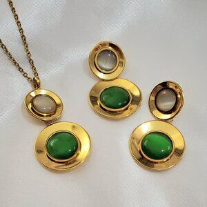 Stainless Steel Emerald Green Necklaces and Earrings Set